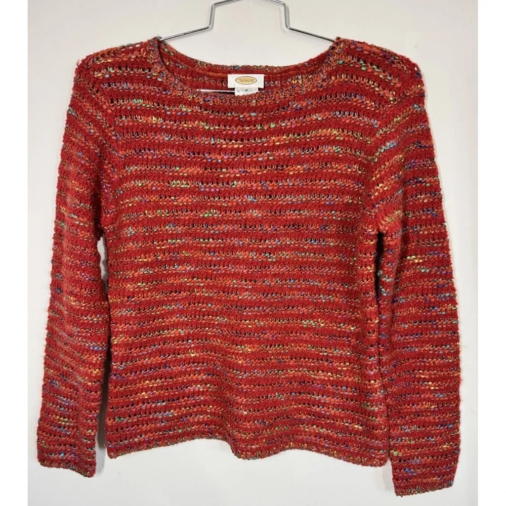 Talbots Wool Blend Open Weave Multicolor Pullover Sweater Size M Boat Neck Boho‎